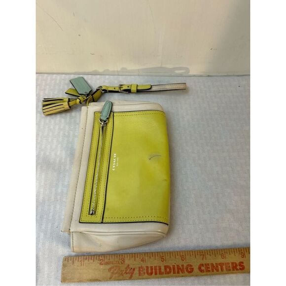 Coach wristlet 9"x6" color block beige yellow blue (pen mark) - Picture 6 of 8